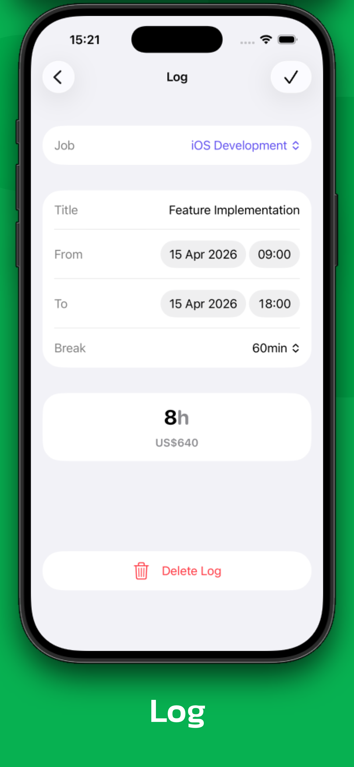 WorkLog log detail screen